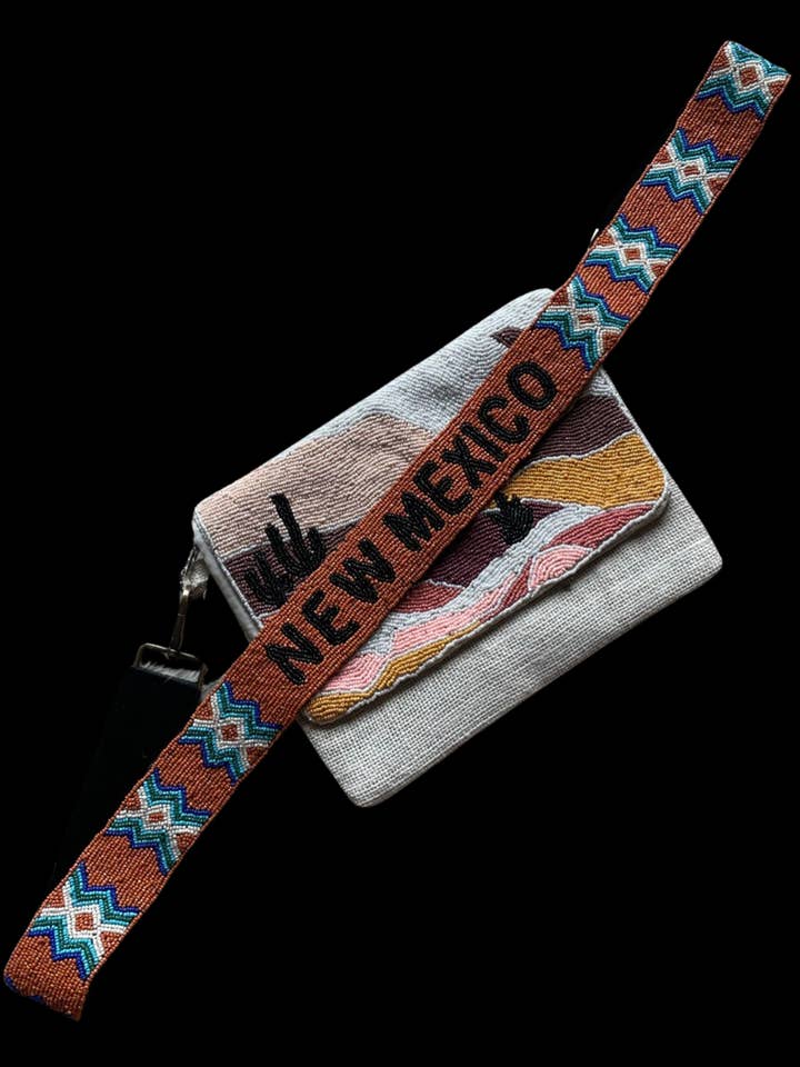 Hand beaded New Mexico Crossbody Purse Strap for wholesale by Pink and Silver