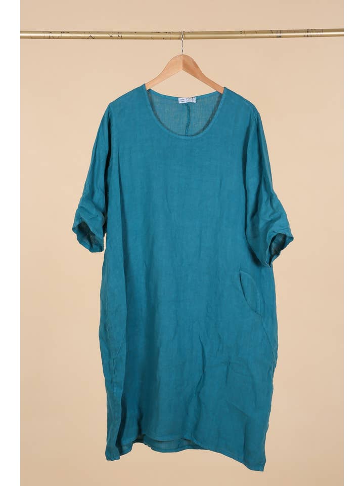 la maison des fibres naturelles - Wholesale Dress - Women's - Round neck dress in 100% linen 676130