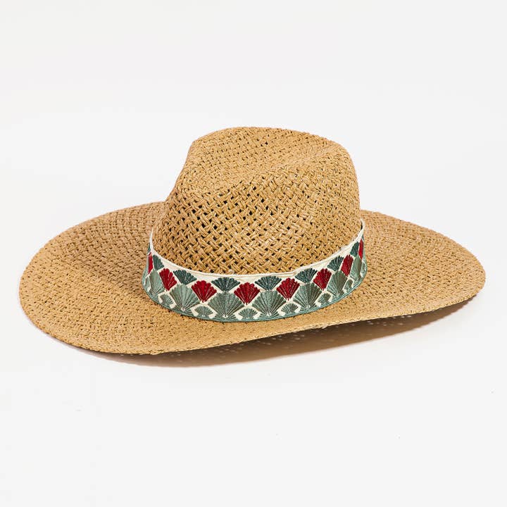 Collections by Fame Accessories - Wholesale Straw Hat - Women's - Fan Pattern Strap Straw Fedora Hat