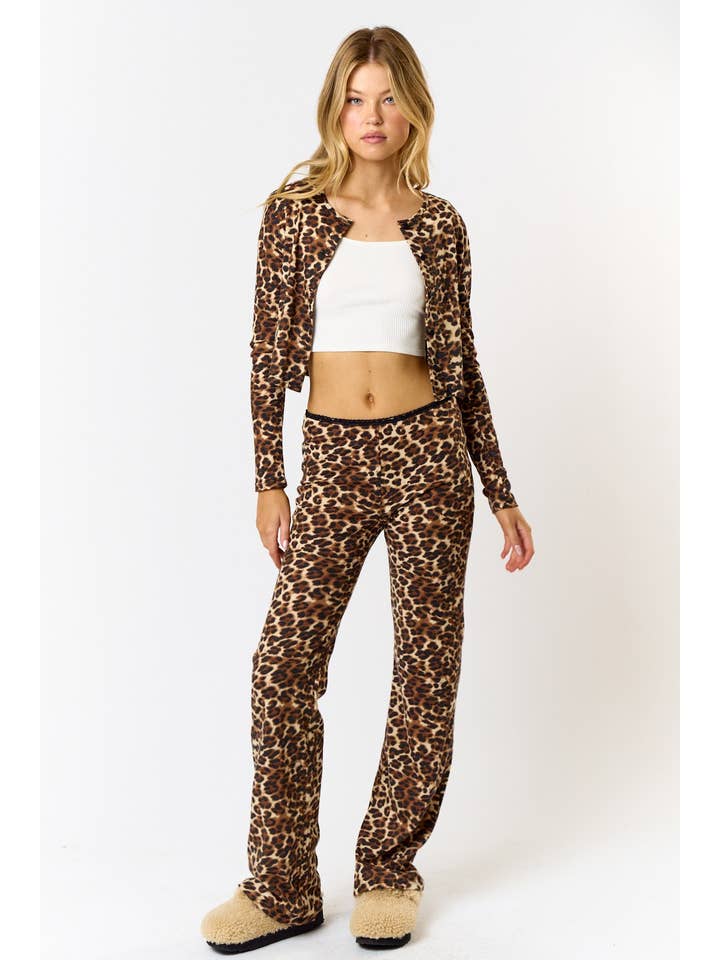 BP23627-3 LEOPARD PRINT BOOTCUT LOUNGE PANTS for wholesale on Faire