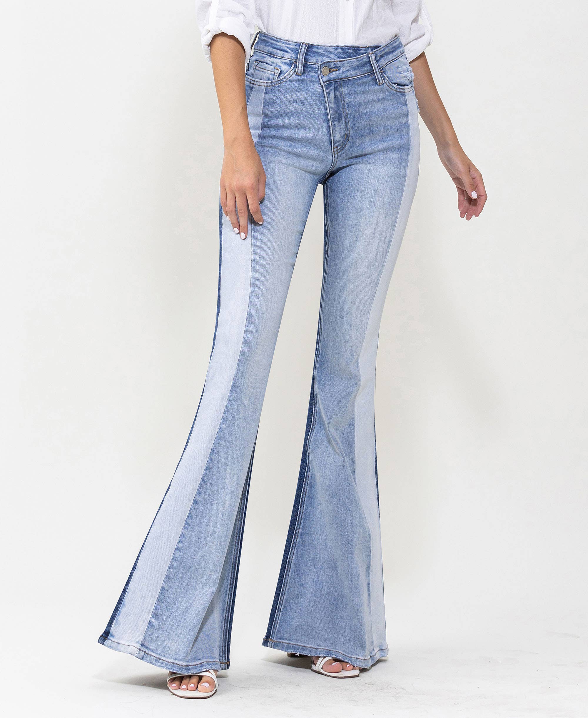 GLADDEN HIGH RISE COLOR BLOCK SUPER FLARE JEANS T5740A for wholesale on Faire2