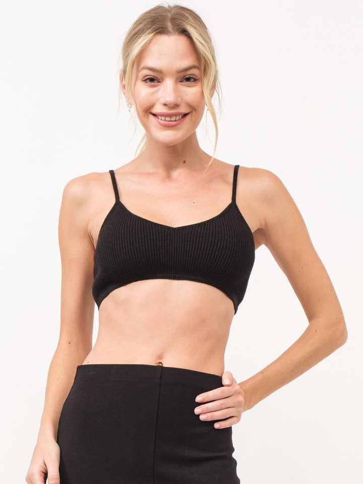 Ribbed Knit Adjustable Strap Bra Top with Invisible Hem for wholesale by Stylish Wholesale