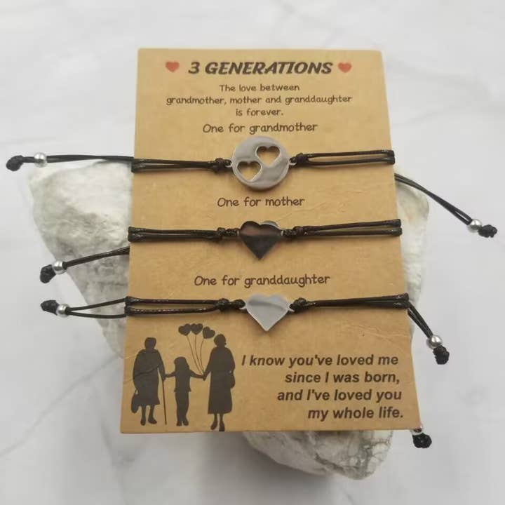 The Pretty Jewellery - Wholesale Jewelry Set - Mother's Day 3 Generations Heart Bracelet - Set Of 3