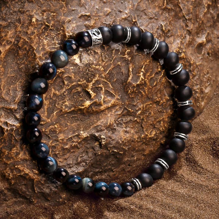 PERSPECTIVA EQUILIBRADA - BRAZALETE OJO DE TIGRE AZUL ÓNIX MATE para venta al por mayor de Karma And Luck