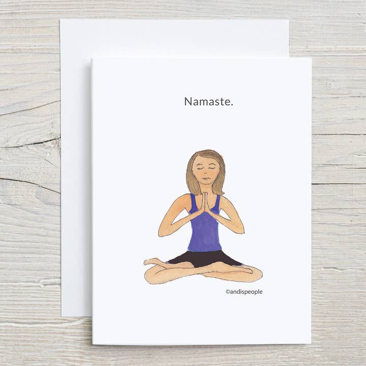 Yoga Geburtstag, Namaste, Mädchen in sitzender Pose für den Großhandel von Andi’s People