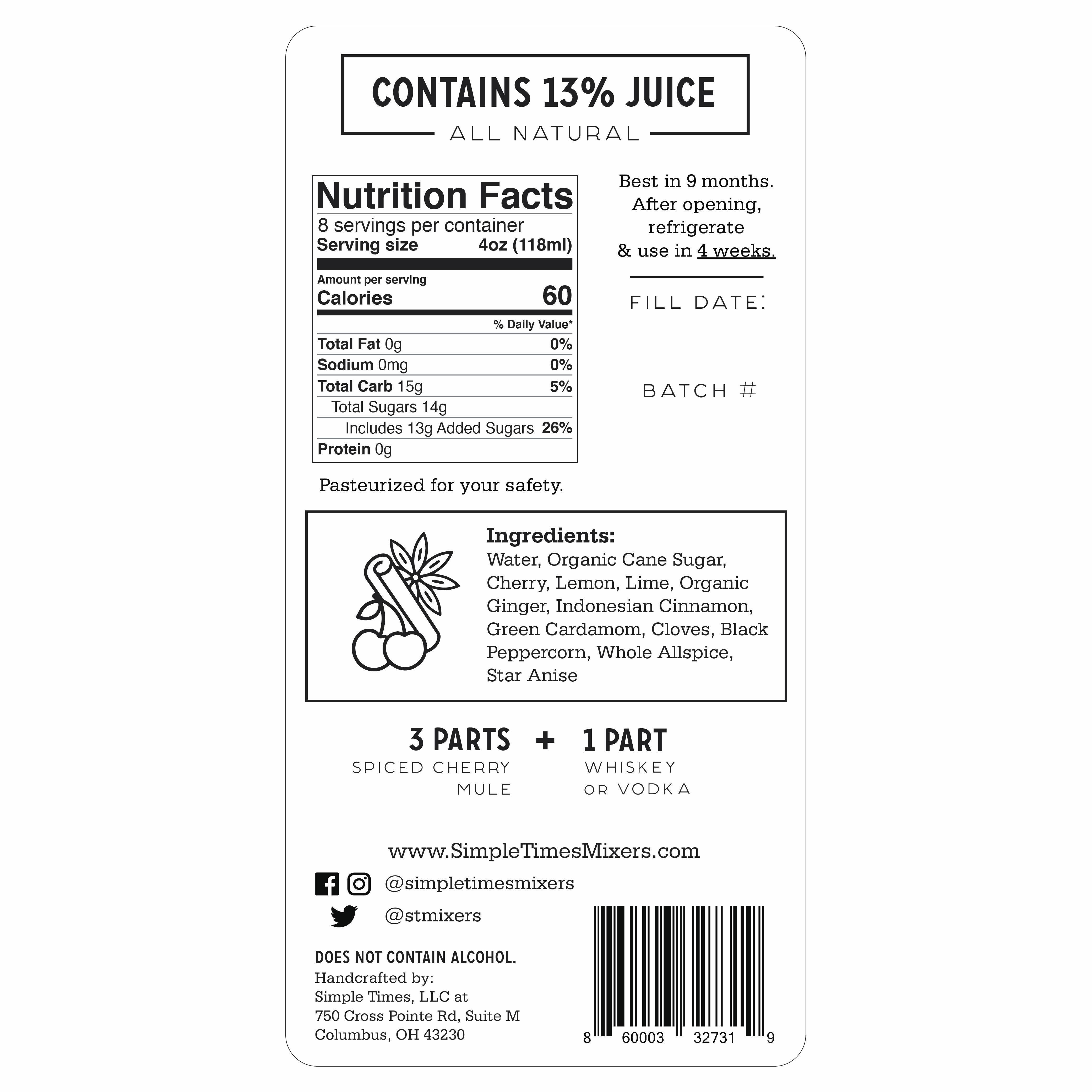 Simple Times Mixers - Wholesale Cocktail Mix/Syrup - Spiced Cherry Mule | All Natural Cocktail Mixers4