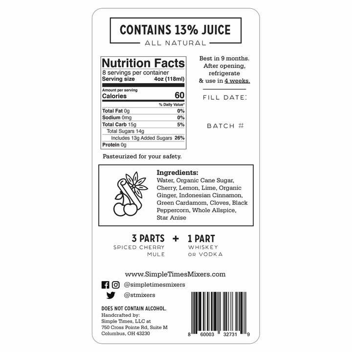 Simple Times Mixers - Wholesale Cocktail Mix/Syrup - Spiced Cherry Mule | All Natural Cocktail Mixers4