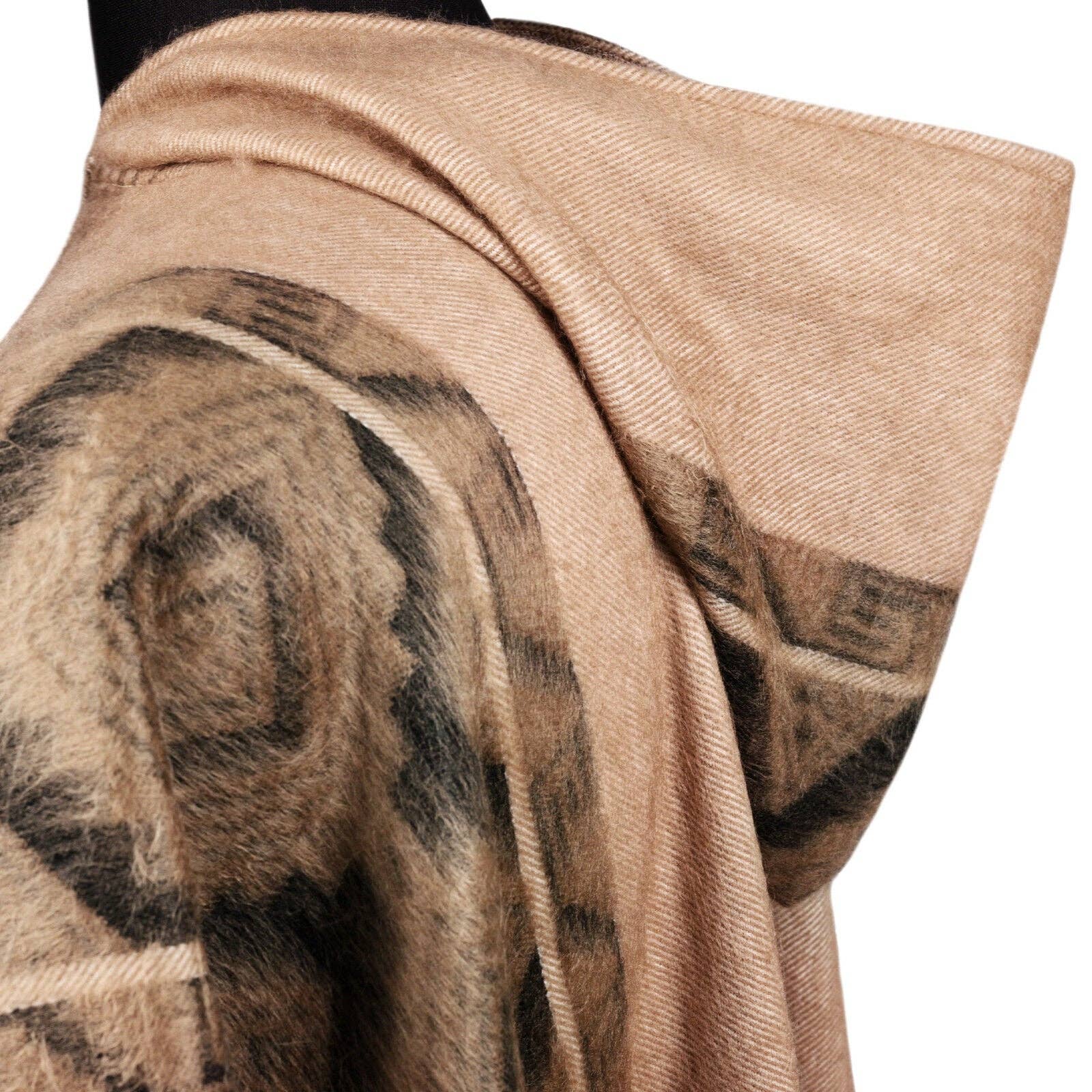 ECUALAMA – wholesale Poncho – Women's – Conambo - Lightweight Baby Alpaca Fringed Hooded Poncho - Taupe & Charcoal - Unisex13