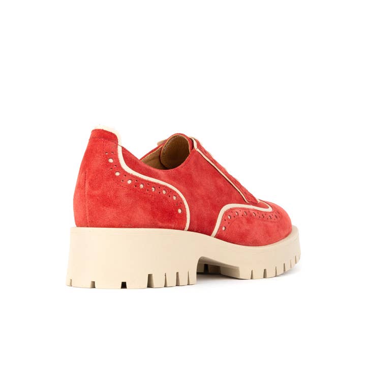 Embassy London – wholesale Brogue shoes – Women's – Artisan - Red & Cream - Women's leather lace-up shoe with brogue detailing3