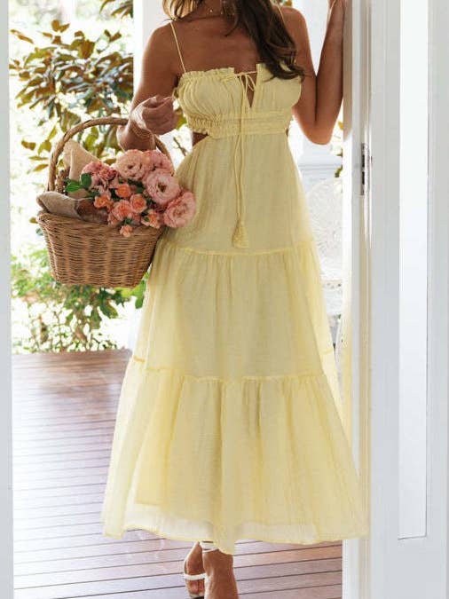 Rosa Clothing - Wholesale Dress - Women's - solid bandeau strap backless swing maxi tiered dress