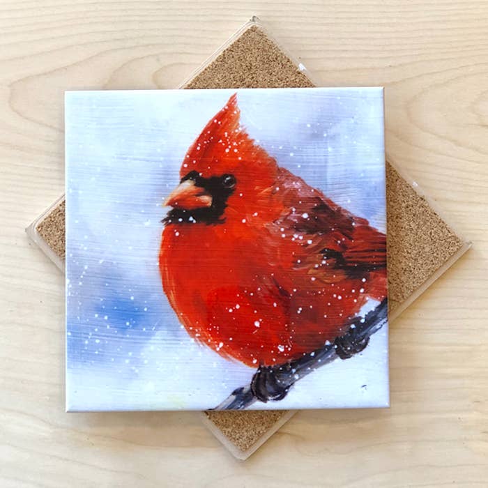 Art by Alyssa - Wholesale Trivet - Snowy Male Cardinal Trivet0