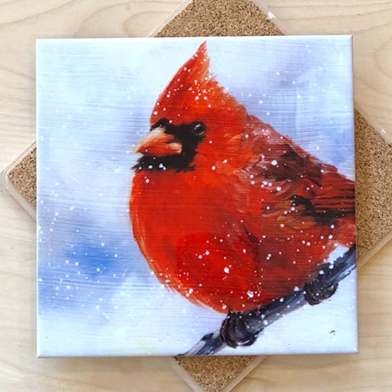 Art by Alyssa - Wholesale Trivet - Snowy Male Cardinal Trivet0
