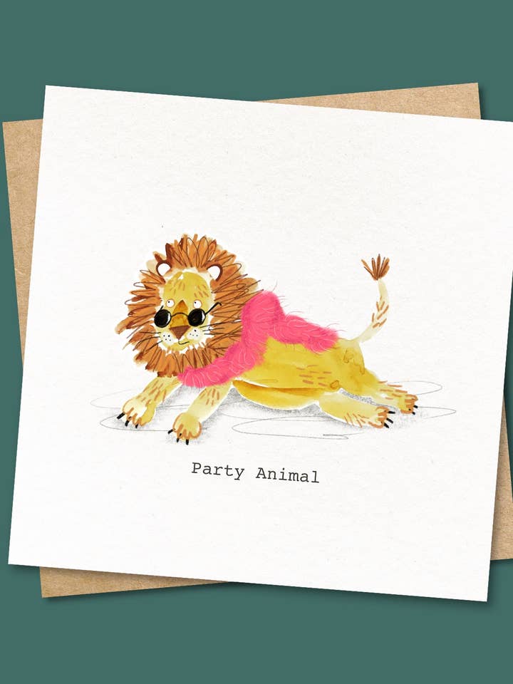 Biglietto da festa con animali da festa per la vendita all'ingrosso da parte di Pen and Gwyn