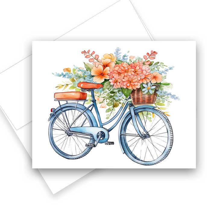 Fahrrad-Notizkarte mit Blumenmuster, 1 oder 4 Stück, Grußkarten für den Großhandel von Aria Rae