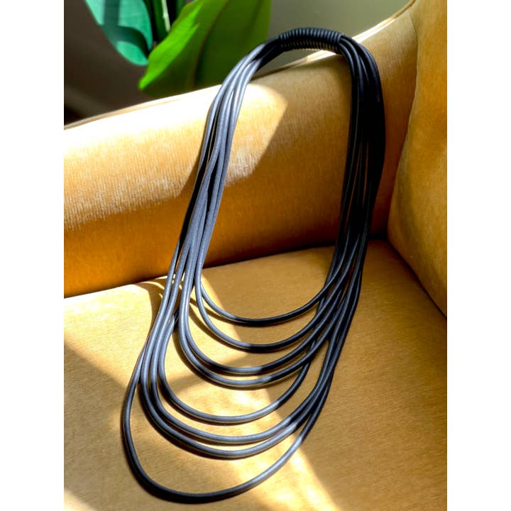 Alter Ego Designs - Wholesale Bib Necklace - WAVE: Edgy Industrial Multi Strand Black Rubber Necklace
