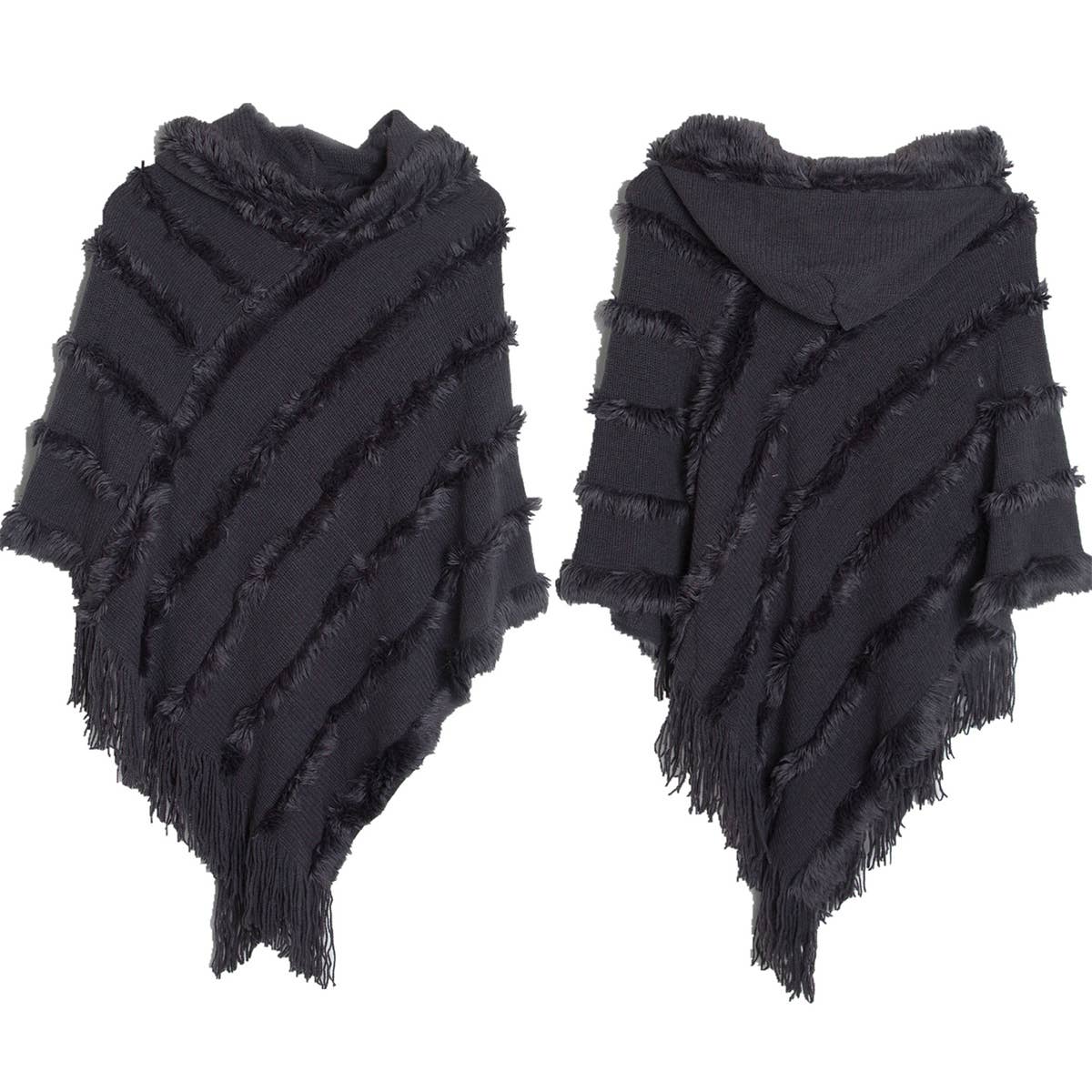 ACCITY - Wholesale Cape - Women's - HOODED CAPE WITH FRINGED HEM SCARVES_CWASC011810