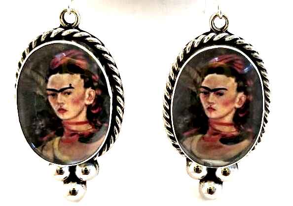 Costello International – wholesale Dangle earrings – Frida Kahlo Portraiture Silver Earrings6