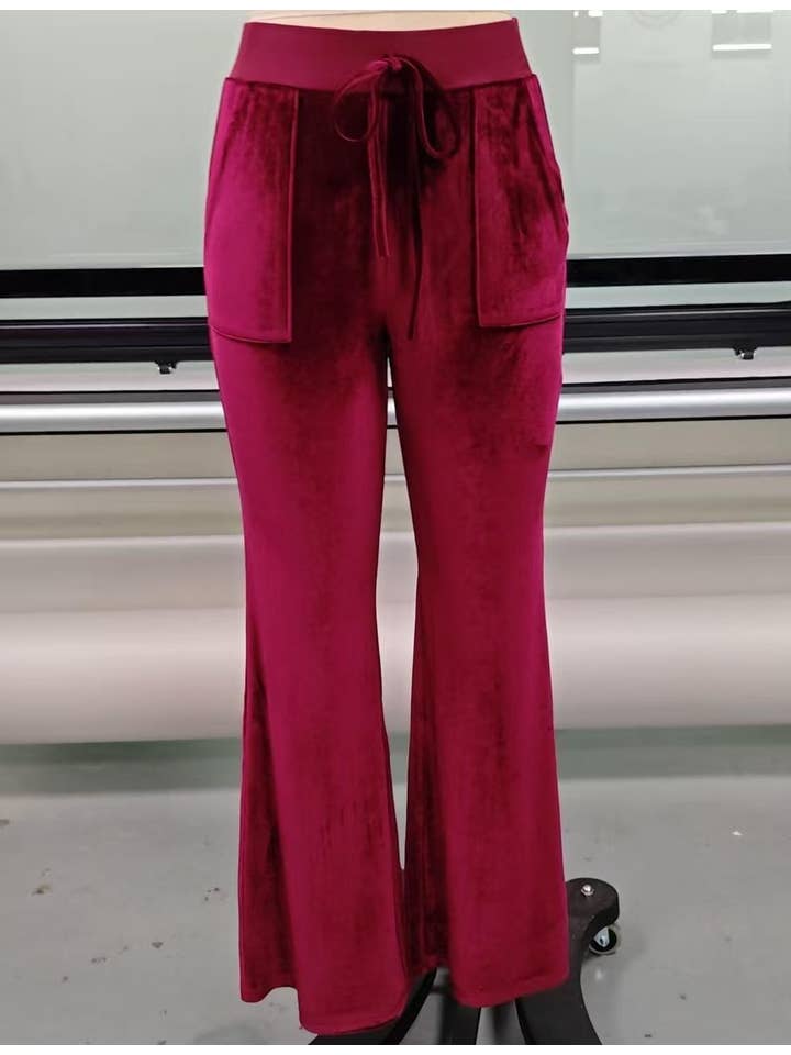 HIDDENBRAND - Wholesale Pants - Women's - Fall vintage elastic waist velvet flare pants6