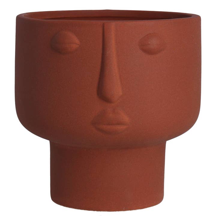 GE32099 : Ornement de Cache-Pot Visage en Terre Cuite, Petit 6x6x6in pour la vente par Silver Tree Home & Holiday