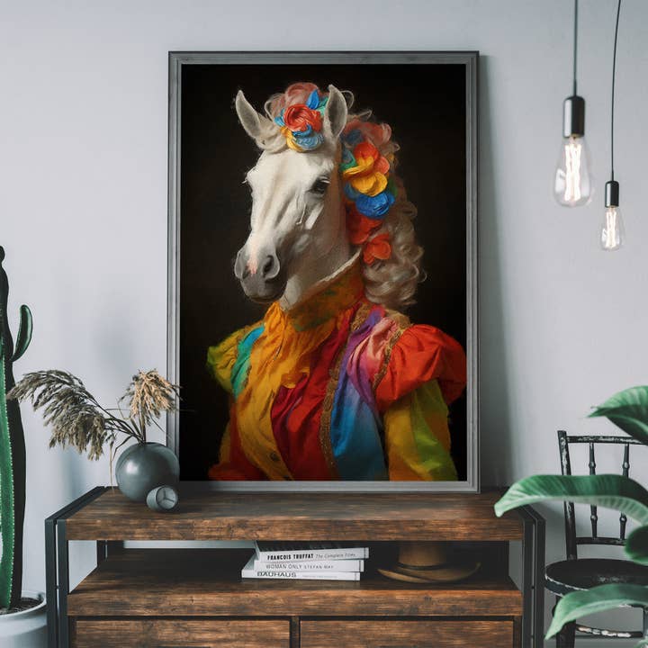 Impression de portrait d'animaux Rainbow Horse pour la vente par Ink & Drop