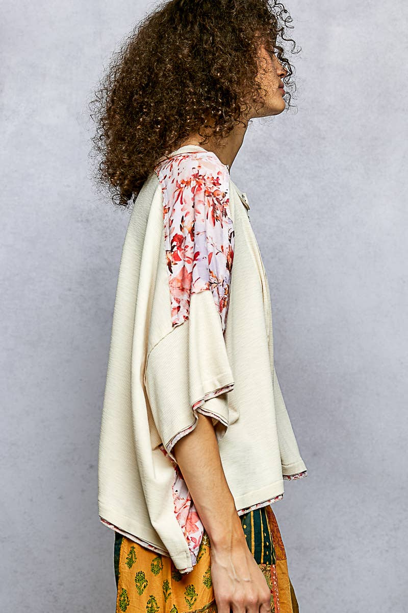 Pol Clothing - Wholesale Knit Top - Women's - Floral Print Patch Button Down Short Sleeve Top7