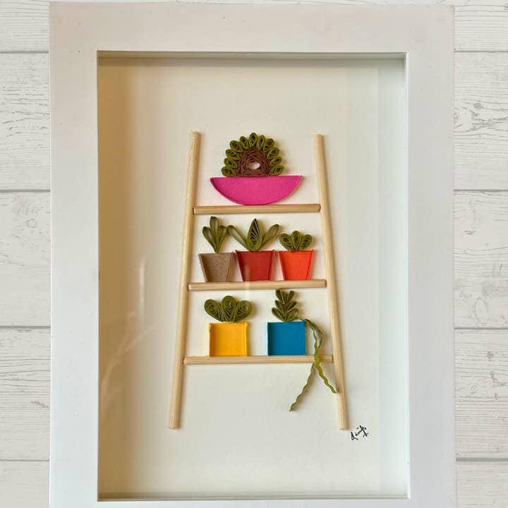 Obra de arte enmarcada de escalera de plantas en 3D Quilling, arte en papel para pared, regalo para venta al por mayor de Craftify Mom