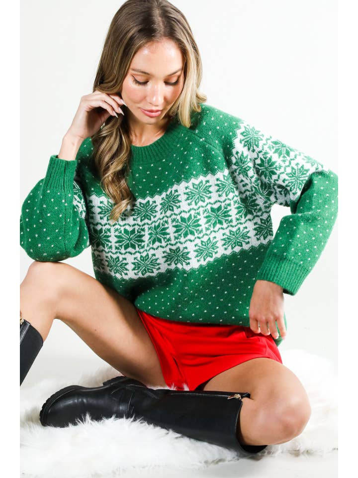 Vine & Love - Vendita all'ingrosso Maglione tricot - Donna - Maglione lavorato a maglia con stampa Christmas Fair Isle a girocollo VT815318