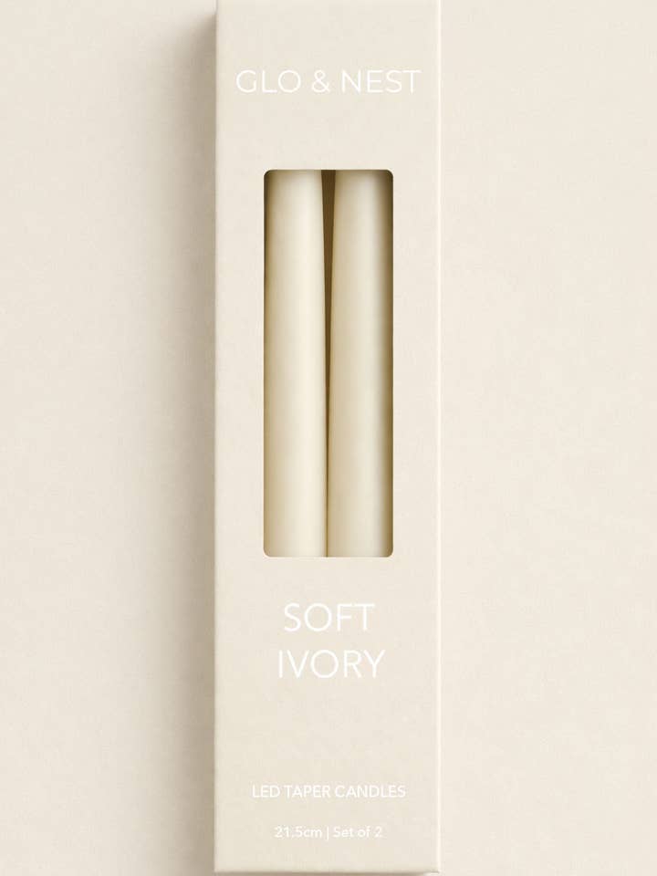 Set of 2 LED Taper Candles 21.5cm - Soft Ivory for wholesale by GLO & NEST
