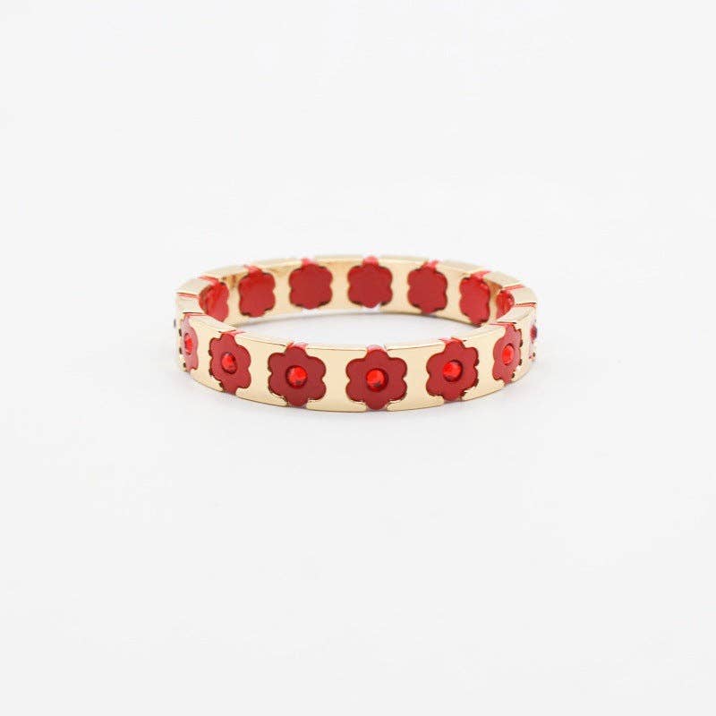 alberalkirk - Wholesale Cuff Bracelet - Floral Cuff Enamel Steel Crystal-Studded Elastic S5P1415