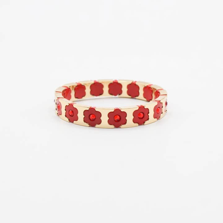 alberalkirk - Wholesale Cuff Bracelet - Floral Cuff Enamel Steel Crystal-Studded Elastic S5P1415