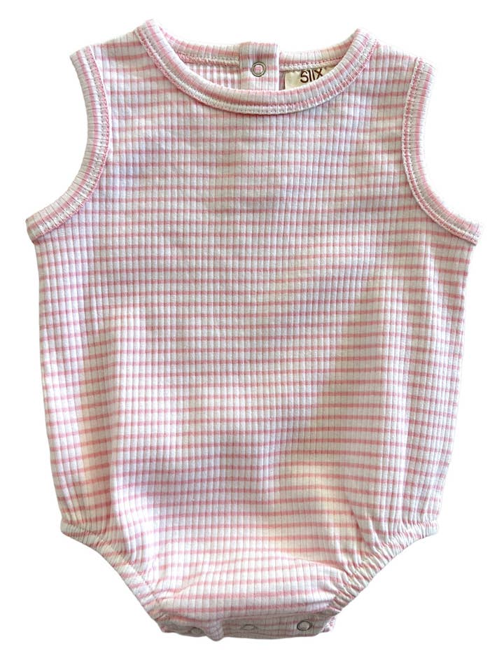 SIIX Collection - Wholesale Bodysuit (Non-Footed) - Baby - Pink Stripe / Organic Ribbed Dune Bubble