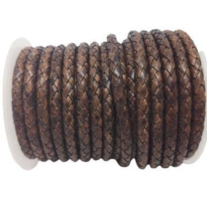 Oslo Round Braided Leather Cord - 6mm - brown for wholesale by Sun Enterprises B.V.