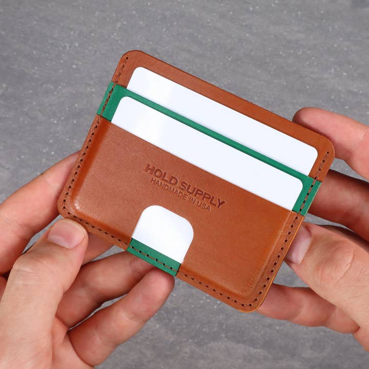 Green and Brown Unisex Leather Card Holder Wallet for wholesale by HOLD SUPPLY