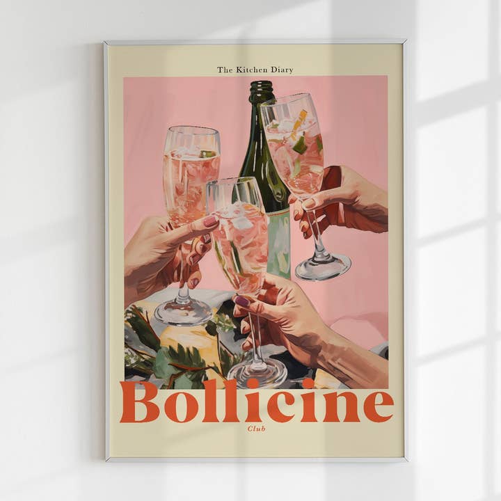 Das Küchentagebuch: Bollicine Club Poster für den Großhandel von Patroa Studio
