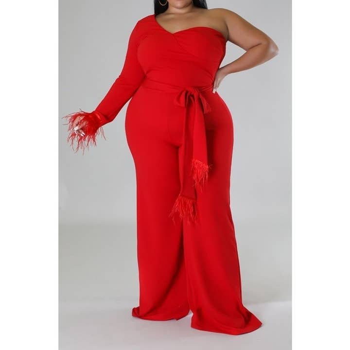 Black Pearl Clothing - Wholesale Jumpsuit - Women's - Plus One sleeve Waist tie jumpsuit
