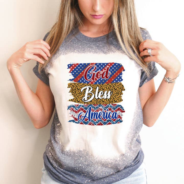 God Bless America 4th Of July Bleached Tee for wholesale by Hello Gorgeous Apparel