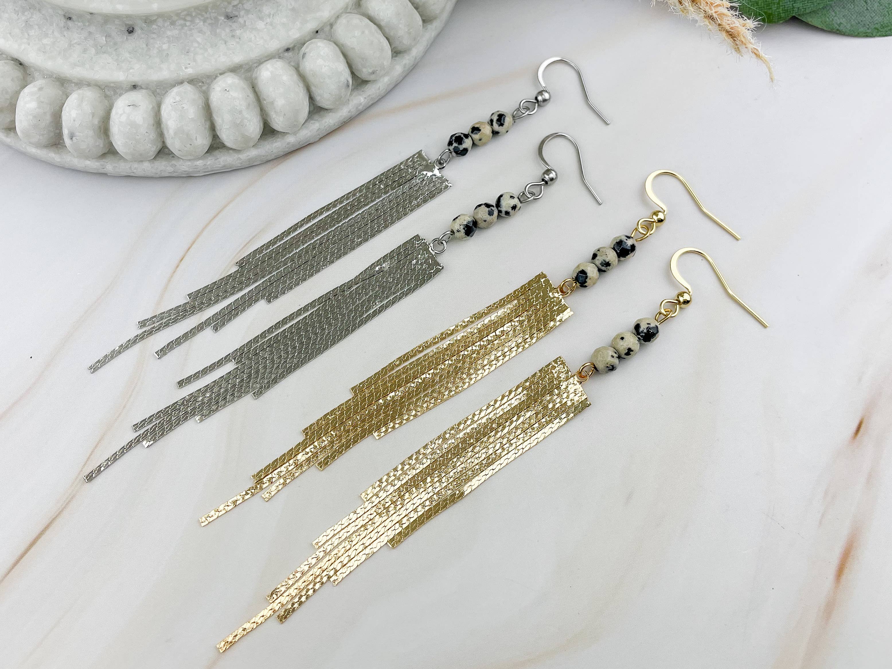 WonderLight Jewelry – wholesale Tassel earrings – Gemstone Tassel Earrings - Dalmatian Jasper / Inner Child4