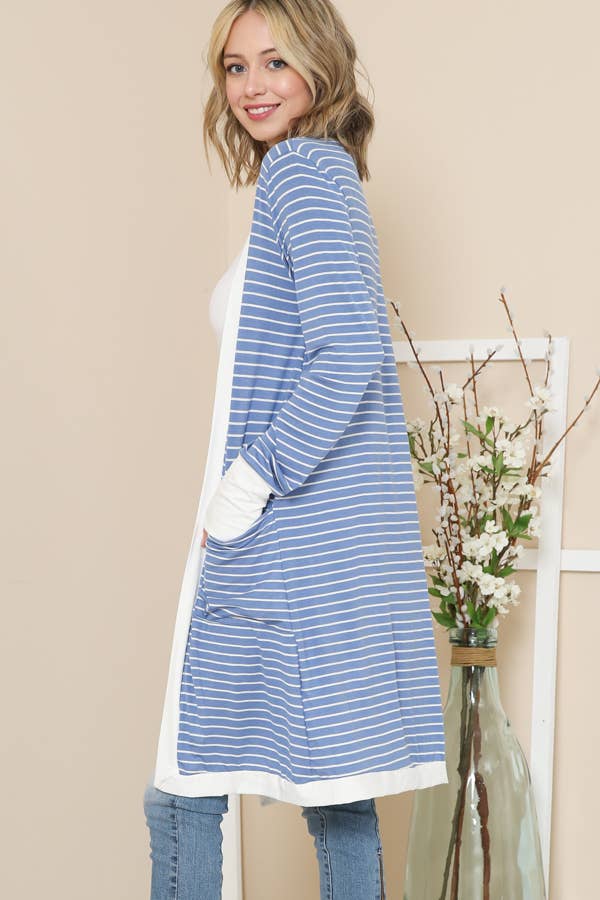 Burgundy Apparel - Wholesale Cardigan - Women's - Stripe Midi Open Cardigan23