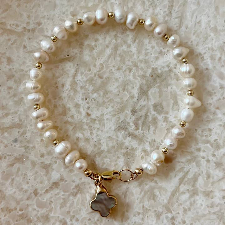 Trebo Pearl & Pärlemor Clover guldfyllt armband för wholesale av House of Olia