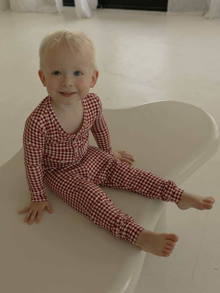 Forever French Baby - Wholesale Sleepwear Set - Kids - Bamboo Two Piece Pajamas | Red Gingham4