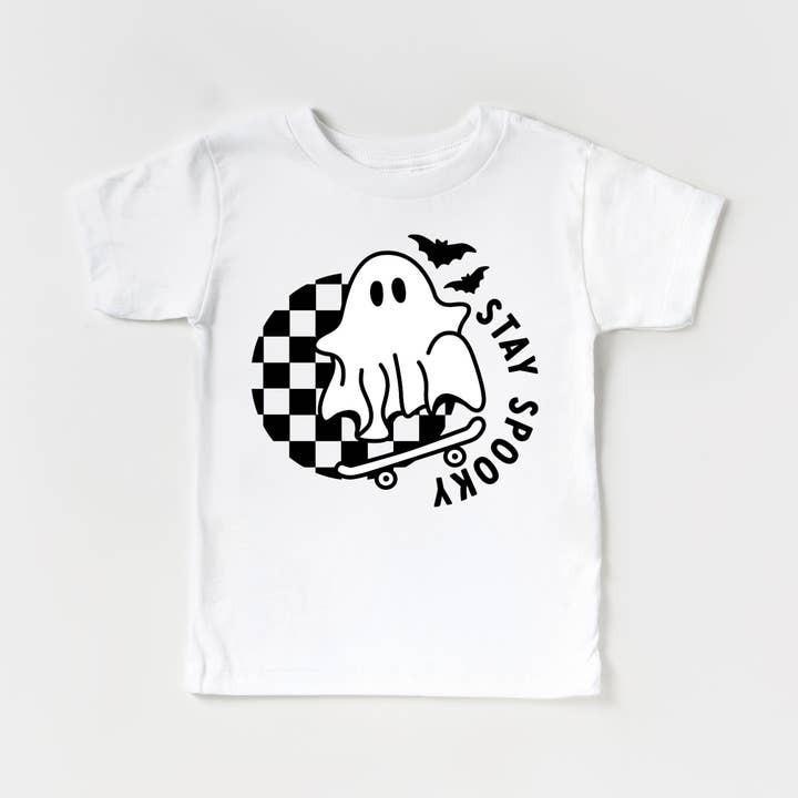 Benny & Ray Apparel - Vente T-shirt sérigraphié – enfant - Chemise d'automne Stay Spooky Ghost Skateboard Halloween pour enfant 0