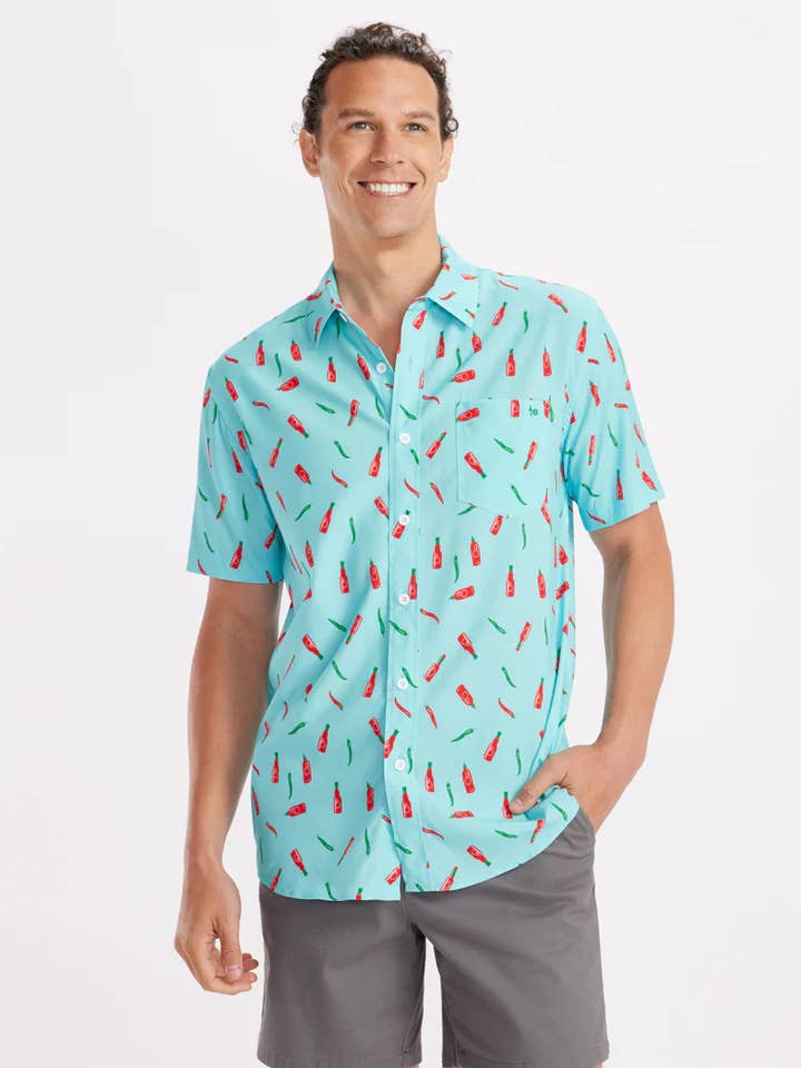 Tipsy Elves - Wholesale Button Down Shirt - Men's - Hot Sauce Summer Hawaiian Shirt - Men's Chili Button Down
