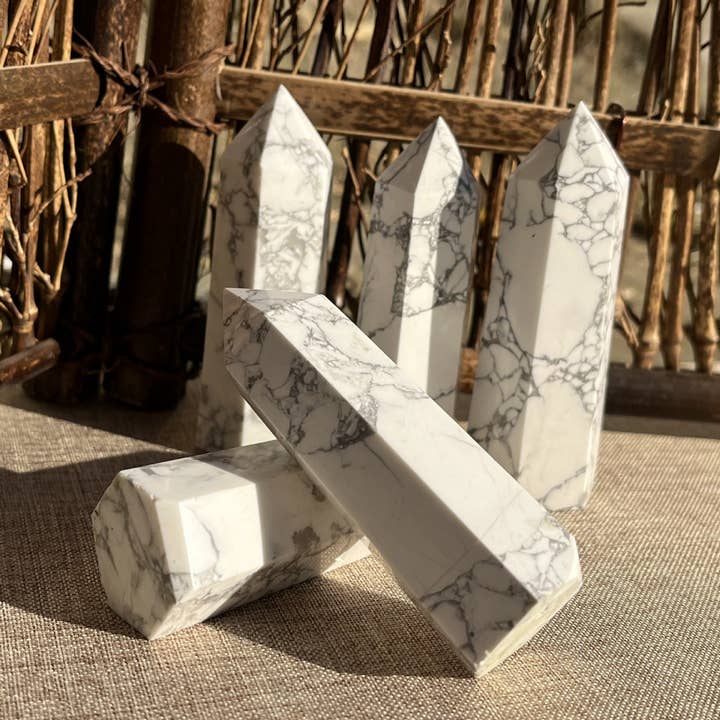 Moon Rituals - Wholesale Spiritual Stone/Crystal - Large Howlite Tower Point Obelisk Generator - 10x3cm | Calming Energy & Christmas Crystal Gift