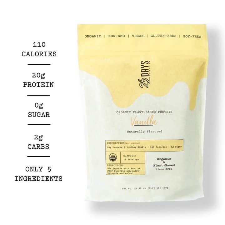 22 Days Nutrition - Vente Poudres protéinées/superaliments - Poudre de protéines végétales biologiques (20 g de protéines, faible teneur en glucides)1