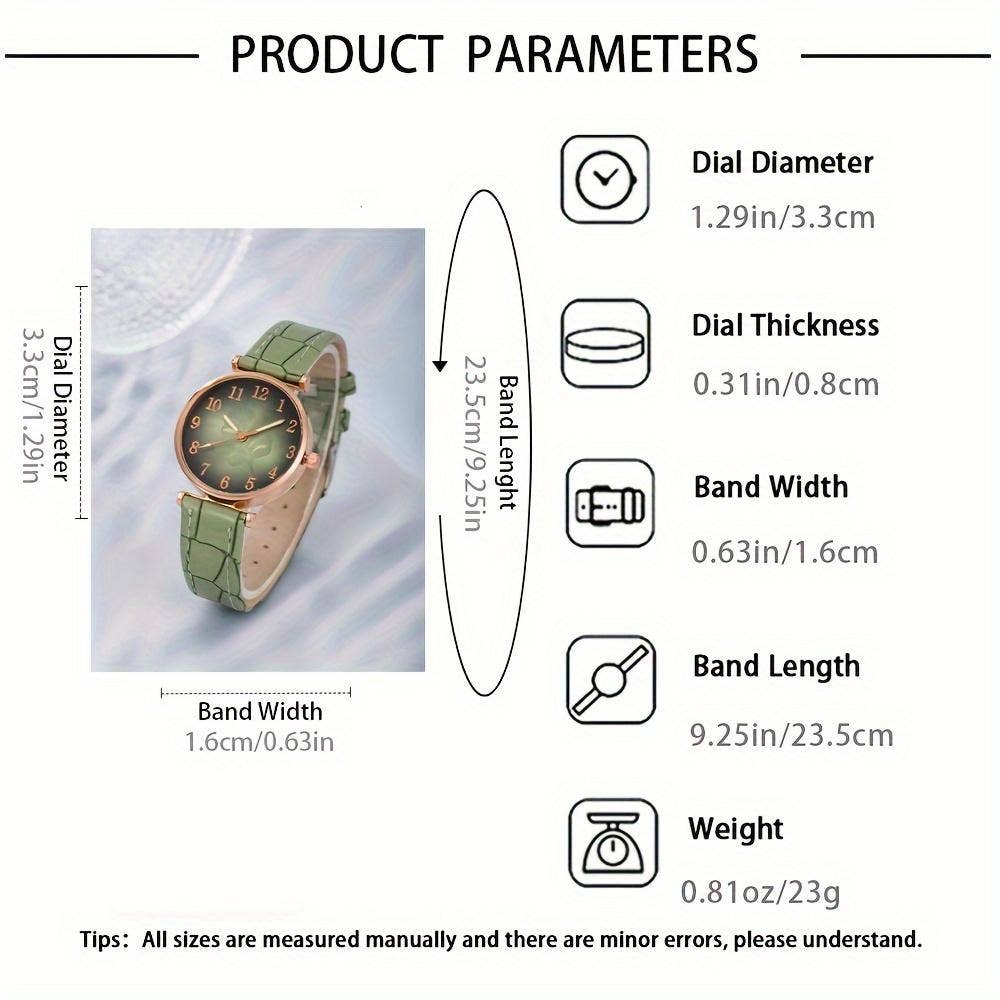 WoodWristCo - Vendita all'ingrosso Parure di gioielli - Set di orologi e gioielli alla moda da donna con stampa a foglie da 5 pezzi/set6