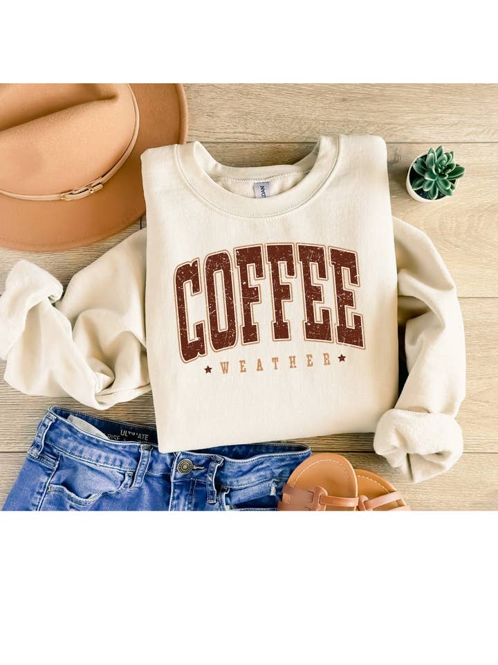 4 little hearts - Wholesale Graphic Sweatshirt - Women's - Coffee weather crewneck sweatshirt