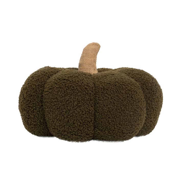 Olive Green Sherpa Pumpkin Pillow, Fall Decor for wholesale by Pearhead
