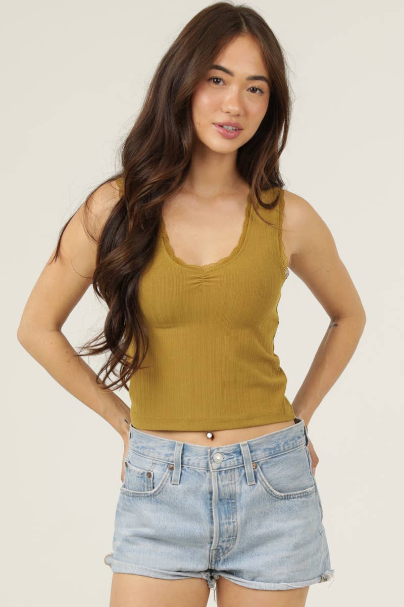 ANGIE - Vente Débardeur – femme - DÉBARDEUR EN TRICOT CÔTELÉ À BORDURE EN DENTELLE X2EA0-ASIS7