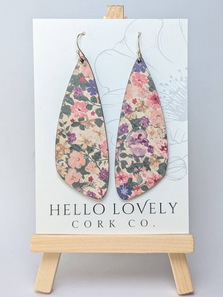 Pink Pansies Cork Earrings - Large Wing for wholesale by Hello Lovely Cork Co.