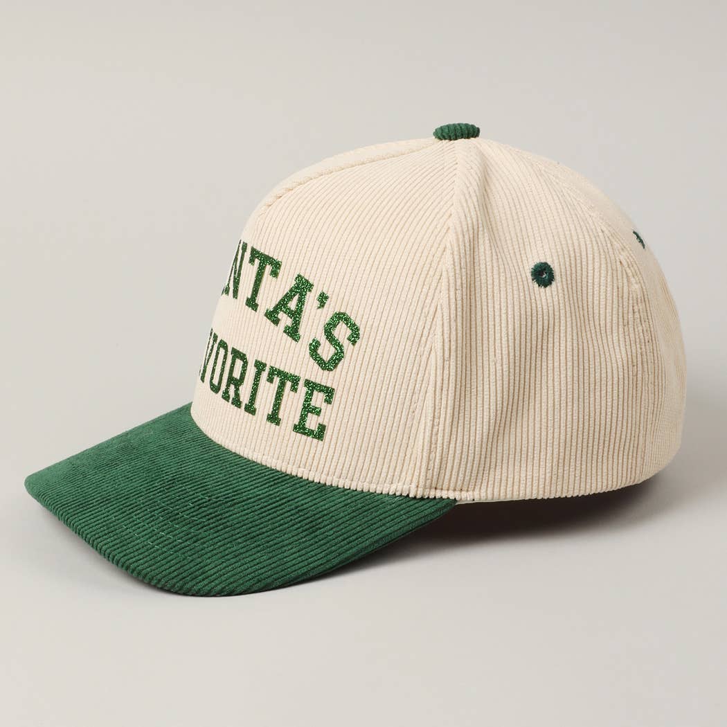 Fashion City - Wholesale Baseball Cap - Unisex - Santa's Favorite Glitter Text 5 Panel Corduroy Cap20